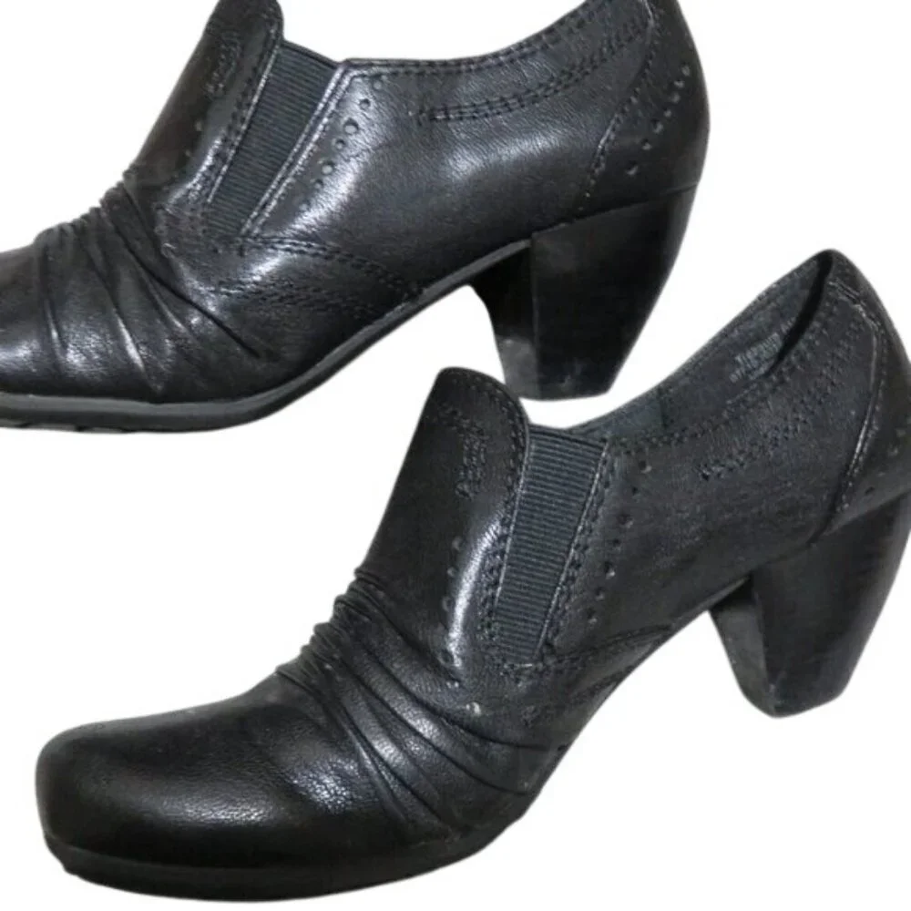 Bare traps Classic Black Quality Ruched leather stacked heel ankle boots